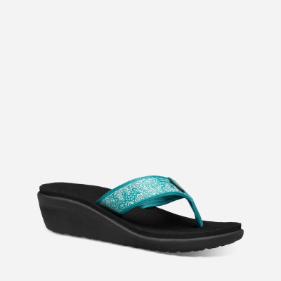 Teva Voya Wedge Women's Turquoise Blue / Deep Balck Flip Flops CA89572 Canada Sale